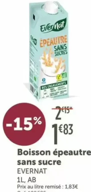 Boisson épeautre sans sucre EVERNAT