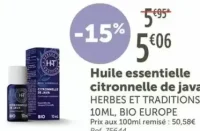Huile essentielle citronnelle de java HERBES ET TRADITIONS
