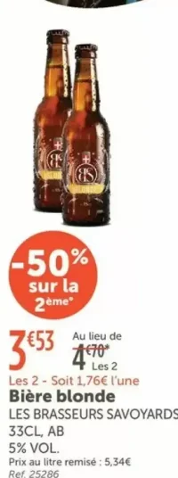 Bière blonde LES BRASSEURS SAVOYARDS 33CL