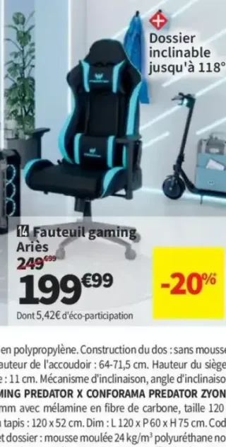 Fauteuil gaming Predator Ariès