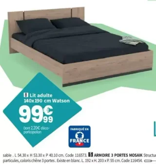 Lit adulte 140x190 cm Watson