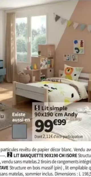 Lit simple 90x190 cm Andy