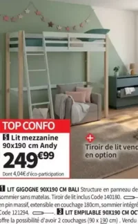 Lit mezzanine 90x190 cm Andy