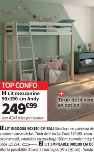 Lit mezzanine 90x190 cm Andy