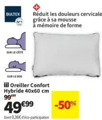 Bultex Oreiller Confort Hybride 40x60 cm