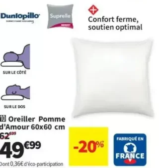 Dunlopillo Oreiller Pomme d'Amour 60x60 cm