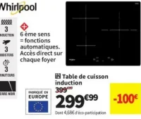 Table de cuisson induction Whirlpool WSQ446NE
