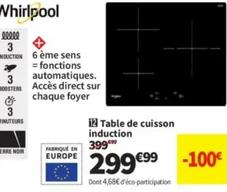 Table de cuisson induction Whirlpool WSQ446NE