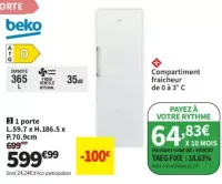Réfrigérateur 1 porte BEKO B1RMLNE445W