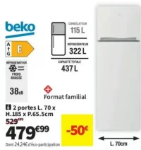 Réfrigérateur 2 portes BEKO RDSE465K40WN