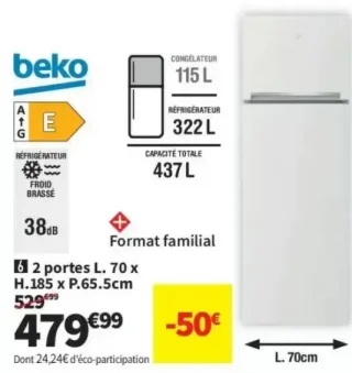 Réfrigérateur 2 portes BEKO RDSE465K40WN