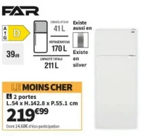Réfrigérateur 2 portes FAR DPG2025DW G