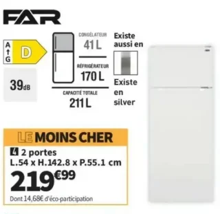 Réfrigérateur 2 portes FAR DPG2025DW G