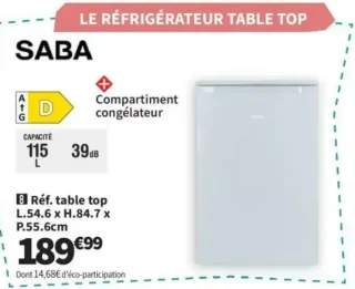 Réfrigérateur table top SABA RT1006DW