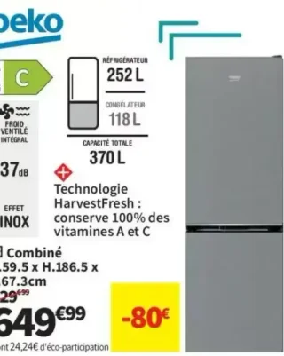 Réfrigérateur combiné Beko B5RCNA376HXB