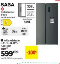 SABA SBS5625WDDKD Réfrigérateur américain