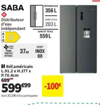 SABA SBS5625WDDKD Réfrigérateur américain