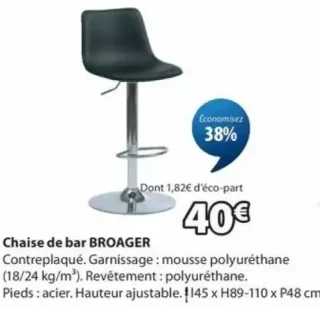 Chaise de bar BROAGER coloris noir/chrome