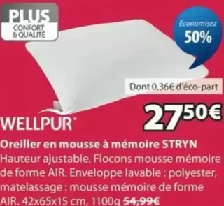 Oreiller en mousse à mémoire STRYN WELLPUR