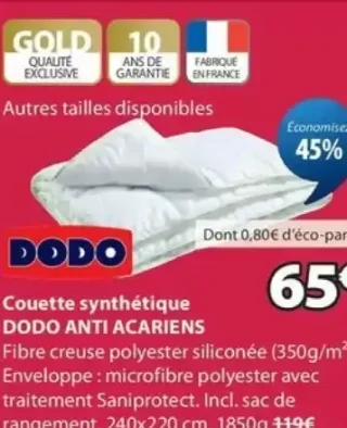 Couette synthétique DODO ANTI ACARIENS