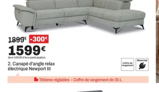 Canapé d'angle relax électrique Newport III