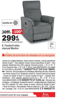 Fauteuil relax manuel Marlon