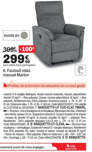 Fauteuil relax manuel Marlon