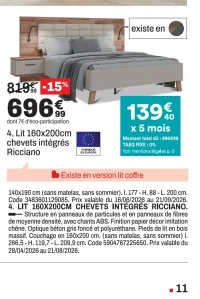 Lit 160x200 cm chevets intégrés Ricciano