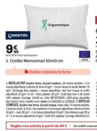 Oreiller Memosmart Dreamea 60x40 cm