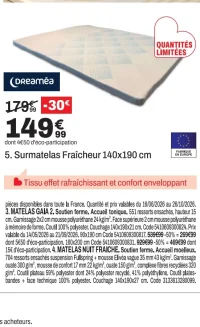 Dreaméa Surmatelas Fraîcheur 140x190 cm
