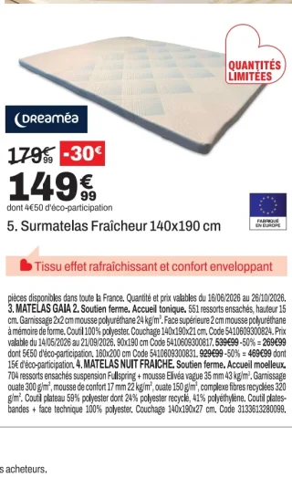Dreaméa Surmatelas Fraîcheur 140x190 cm