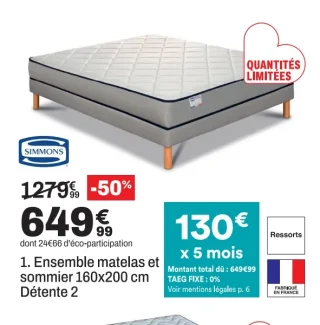 Simmons Ensemble matelas et sommier 160x200 cm Détente 2