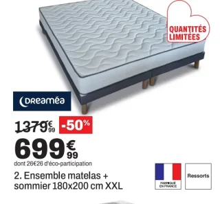 Dreaméa Ensemble matelas + sommier 180x200 cm XXL