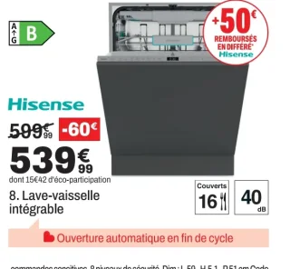 Lave-vaisselle intégrable HISENSE HV16BEX1