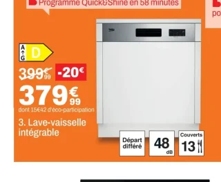 Lave-vaisselle intégrable BEKO BDSN173E0X