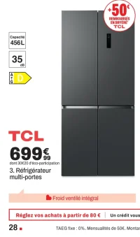 Réfrigérateur multi-portes TCL