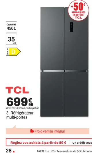 Réfrigérateur multi-portes TCL