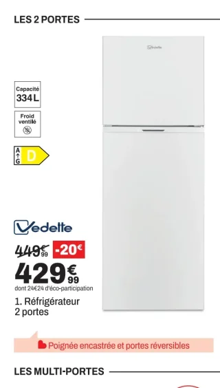 Réfrigérateur 2 portes Vedette