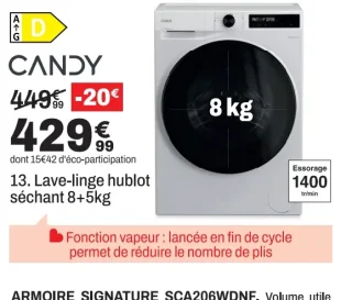 Lave-linge hublot séchant CANDY BWR 485BL8-S