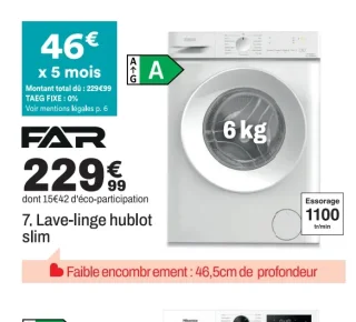 Lave-linge hublot slim FAR LF61126AW