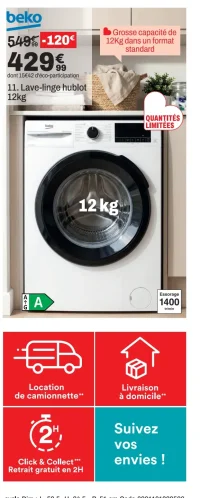 Lave-linge hublot Beko BM3WFT412411B
