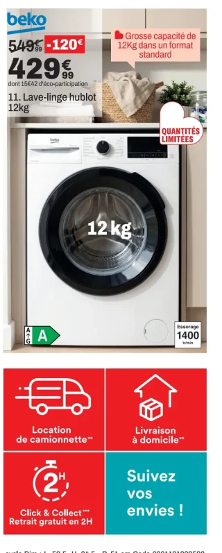 Lave-linge hublot Beko BM3WFT412411B