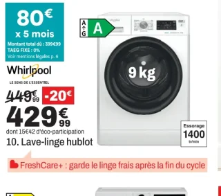 Lave-linge hublot Whirlpool FFB948BFR