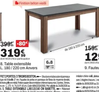 Table extensible L. 180 / 220 cm Anvers