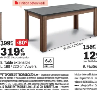 Table extensible L. 180 / 220 cm Anvers