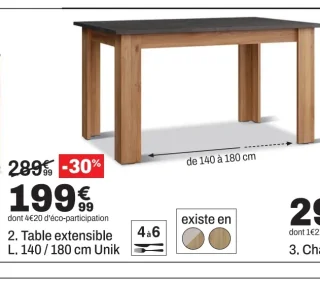 Table extensible L. 140 / 180 cm Unik