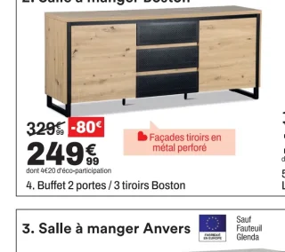 Buffet 2 portes / 3 tiroirs Boston