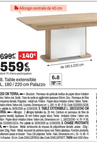Table extensible L. 180 / 220 cm Palazzo
