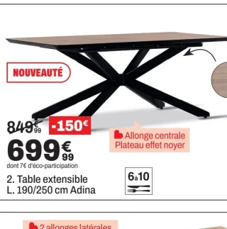 Table extensible L. 190/250 cm Adina
