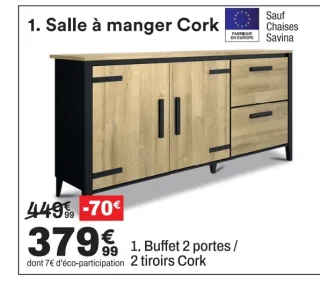 Buffet 2 portes / 2 tiroirs Cork
